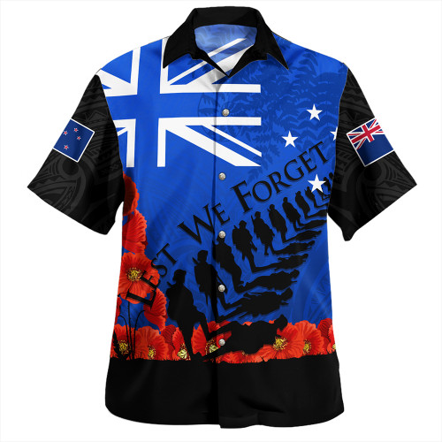 New Zealand Hawaiian Shirt Flag Anzac Day And Red Poppy