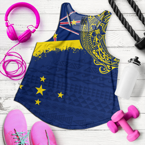Niue Women Tank Polynesian Flag With Coat Of Arms