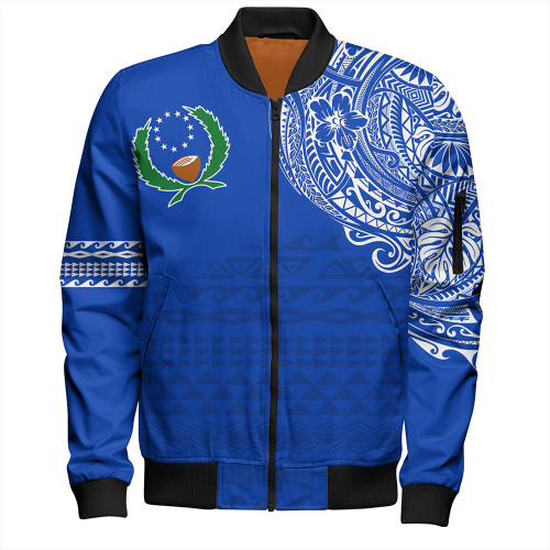 Pohnpei State Bomber Jacket Polynesian Flag With Coat Of Arms