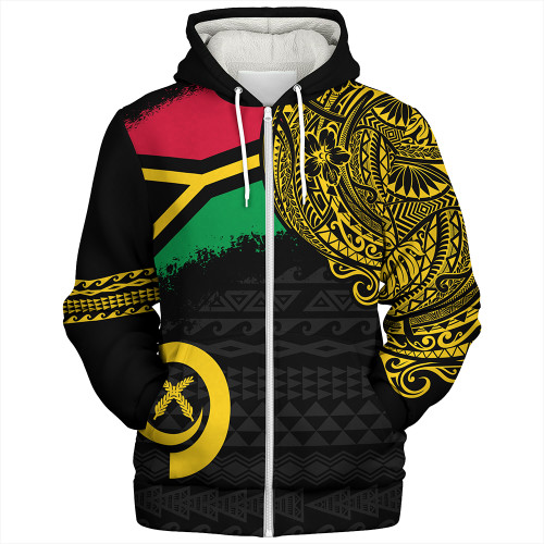 Vanuatu Sherpa Hoodie Polynesian Flag With Coat Of Arms