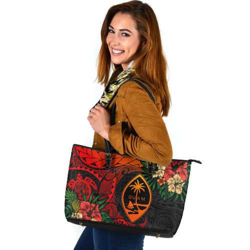 Guam Leather Tote Bag Polynesian Turtle Tropical