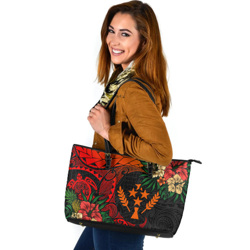 Kosrae Leather Tote Bag Polynesian Turtle Tropical
