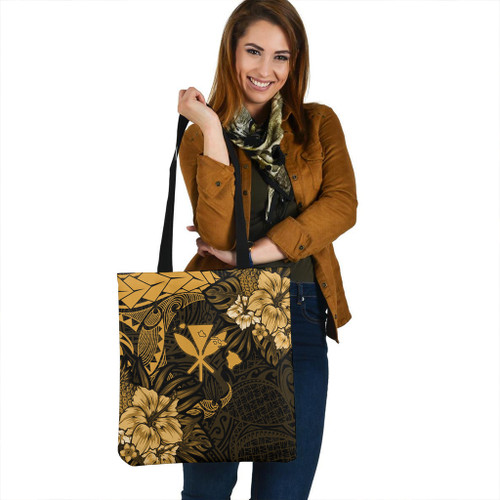 Hawaii Tote Bag Polynesian Turtle Tropical Golden