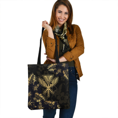 Hawaii Tote Bag Hibiscus Tropical Luxury Gold