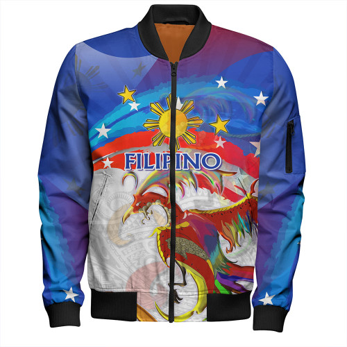 Philippines Filipinos Bomber Jacket Sarimanok Maranao With Filipino Flag Design