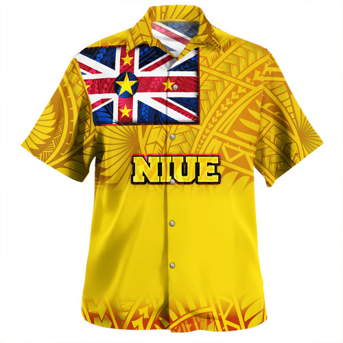 Niue Hawaiian Shirt Flag Color With Traditional Patterns