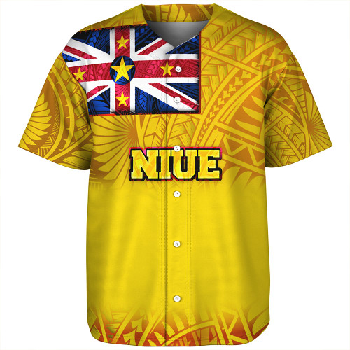 Niue Baseball Shirt Flag Color With Traditional Patterns