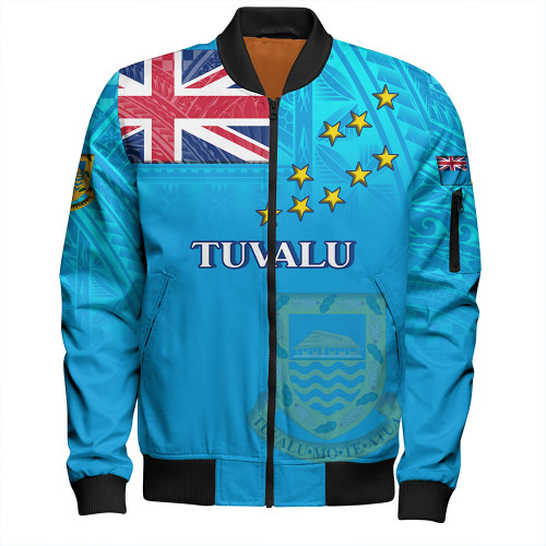 Tuvalu Bomber Jacket Flag Color With Traditional Patterns