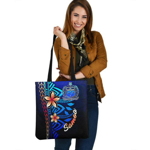 Samoa Custom Personalised Tote Bag Blue Vintage Tribal Mountain 1