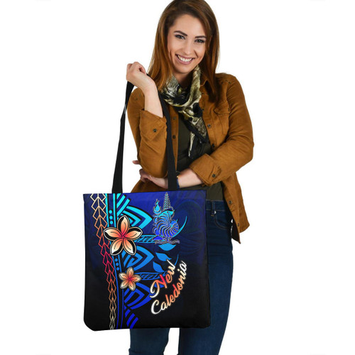 New Caledonia Custom Personalised Tote Bag Blue Vintage Tribal Mountain 1