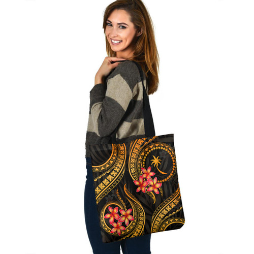 Chuuk Micronesia Tote Bag Gold Polynesian Pattern Plumeria 1