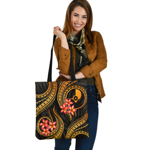 Yap Tote Bag Gold Polynesian Pattern Plumeria 1