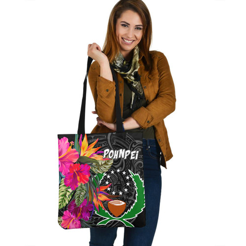 Pohnpei Custom Personalised Tote Bag Polynesian Hibiscus Pattern