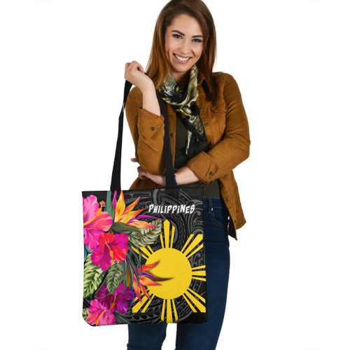 Phillipines Custom Personalised Tote Bag Polynesian Hibiscus Pattern