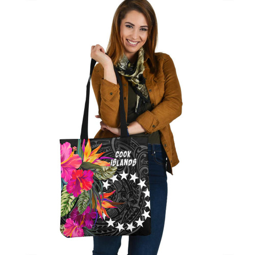 Cook Islands Custom Personalised Tote Bag Polynesian Hibiscus Pattern