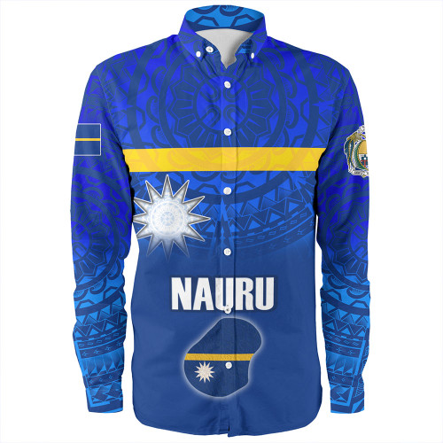 Nauru Long Sleeve Shirt Flag Color With Traditional Patterns