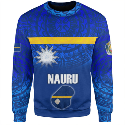 Nauru Sweatshirt Flag Color With Traditional Patterns