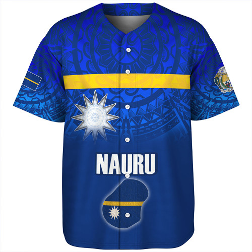Nauru Baseball Shirt Flag Color With Traditional Patterns