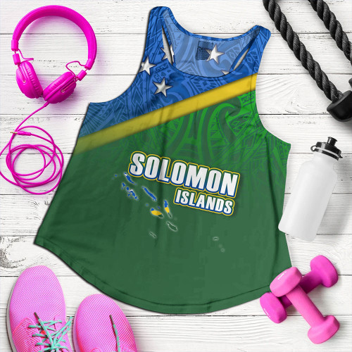 Solomon Islands Women Tank Flag Color With Traditional Patterns