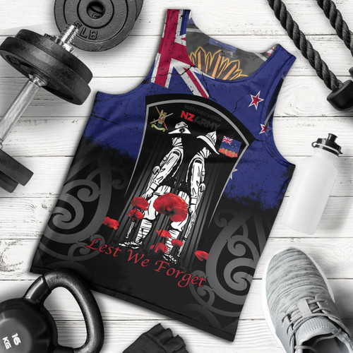 New Zealand Tank Top Custom New Zealand Anzac Day With Poppy Flowers And Traditional Maori Patterns