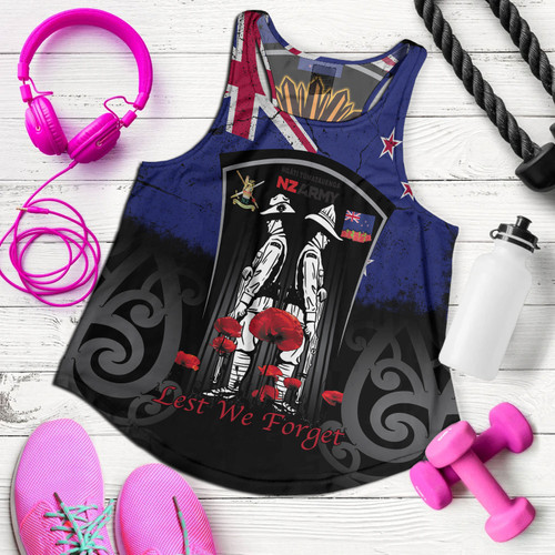New Zealand Women Tank Custom New Zealand Anzac Day With Poppy Flowers And Traditional Maori Patterns