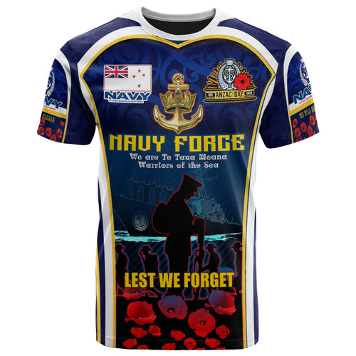 New Zealand T-Shirt Custom Anzac Day Royal New Zealand Navy Te Taua Moana o Aotearoa