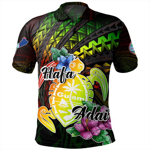 Guam Polo Shirt Hafa Adai Guam Seal Tropical Flowers