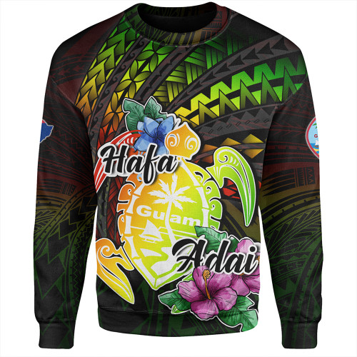 Guam Sweatshirt Hafa Adai Guam Seal Tropical Flowers