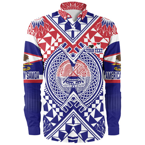American Samoa Long Sleeve Shirt Custom AS Coat Of Arms Polynesian Art Tattoo Sleeve
