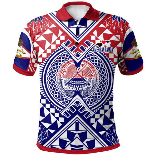 American Samoa Polo Shirt Custom AS Coat Of Arms Polynesian Art Tattoo Sleeve