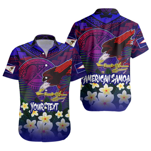 American Samoa Short Sleeve Shirt Custom AS Seal With Bald Eagle Polynesian Plumeria Summer Vibes