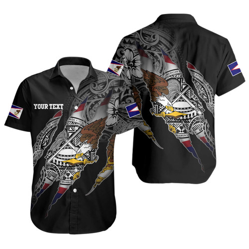 American Samoa Short Sleeve Shirt Custom AS Pride Polynesian Sleeve Tattoo Scratch Style Black