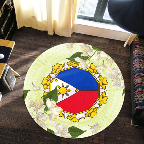 Philippines Filipino Round Rug Filipino Sun And Jasmine Flowers
