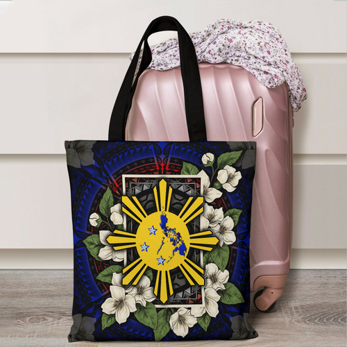 Philippines Filipino Filipino Sun And Map Jasmine Flowers Vintage Style Tote Bags