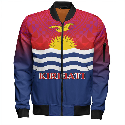 Kiribati Bomber Jacket Flag Color With Traditional Patterns