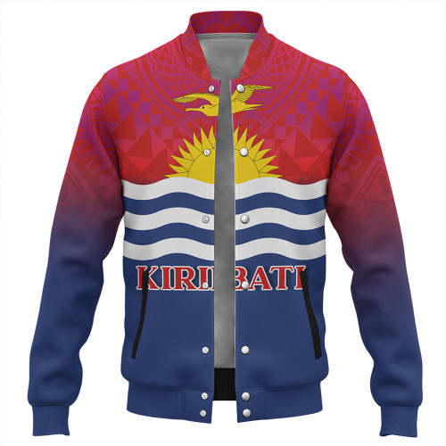 Kiribati Baseball Jacket Flag Color With Traditional Patterns
