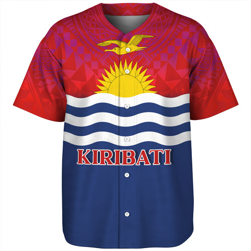 Kiribati Baseball Shirt Flag Color With Traditional Patterns