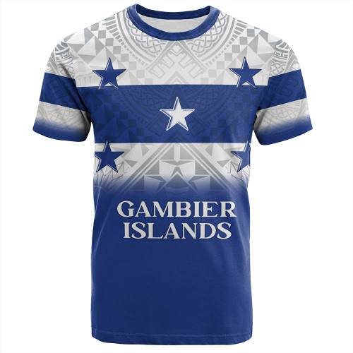 Gambier Islands T-Shirt Flag Color With Traditional Patterns