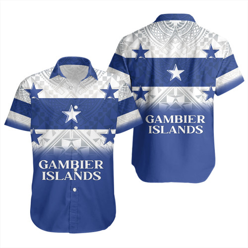 Gambier Islands Short Sleeve Shirt Flag Color With Traditional Patterns