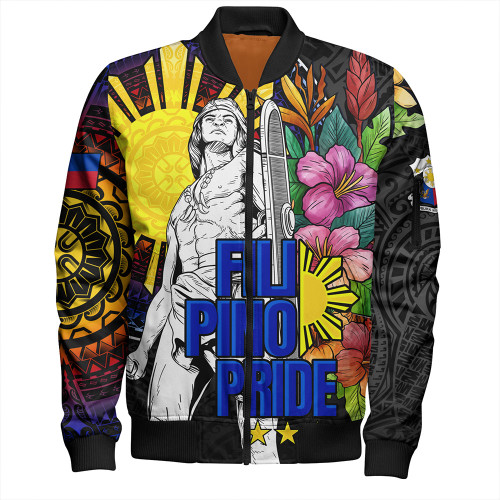 Philippines Filipinos Bomber Jacket Lapu-lapu Hero With Philippines Flowers Style