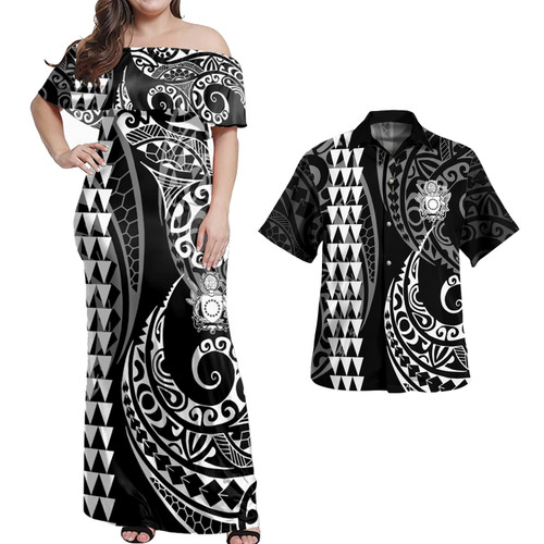 Cook Islands Combo Dress And Shirt Coat Of Arms Kakau Style White