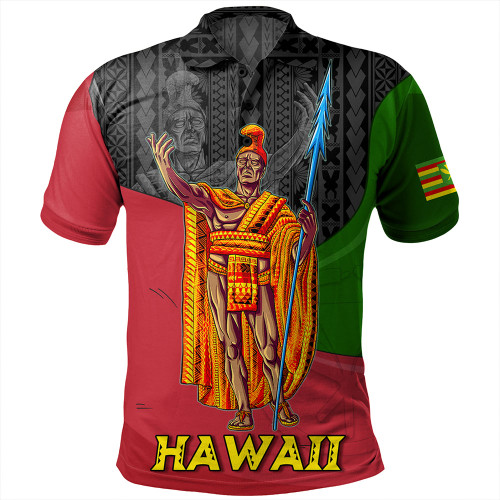 Hawaii Polo Shirt Hawaii King With Map And Flag Tribal Patterns