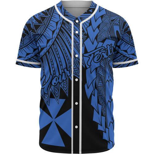 Wallis and Futuna Polynesian Custom Personalised Baseball Shirt - Tribal Wave Tattoo Blue