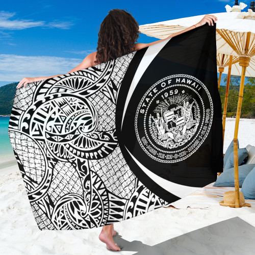 Hawaii Sarong Coat Of Arm Lauhala Circle White