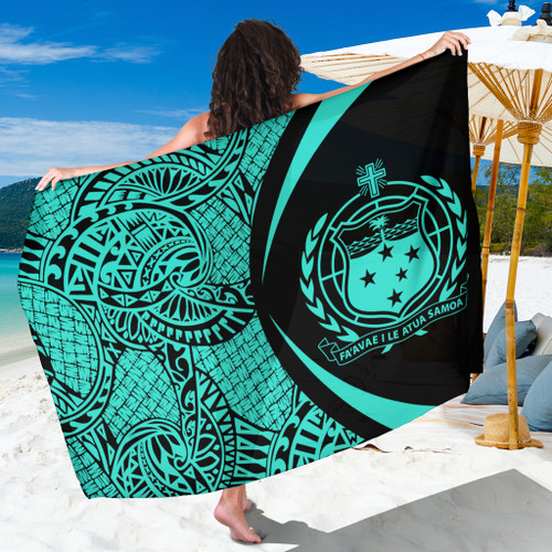 Samoa Sarong Coat Of Arm Lauhala Circle Turquoise