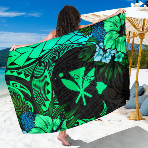 Hawaii Sarong Polynesian Turtle Tropical Gardient Green