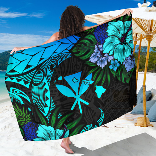 Hawaii Sarong Polynesian Turtle Tropical Gardient Blue