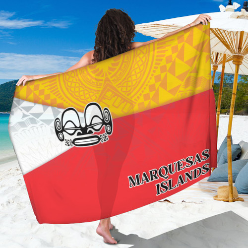 Marquesas Islands Flag Color With Traditional Patterns Sarong