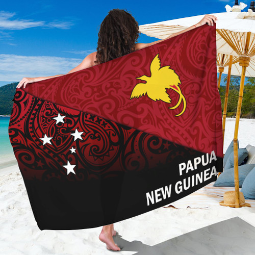 Papua New Guinea Flag Color With Traditional Patterns Sarong
