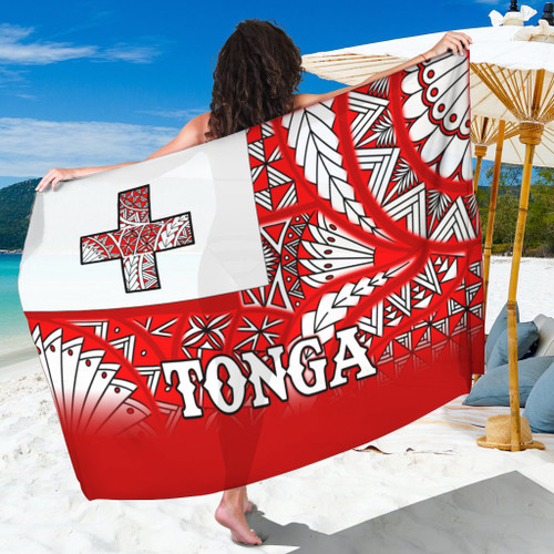 Tonga Flag Color With Traditional Patterns Sarong